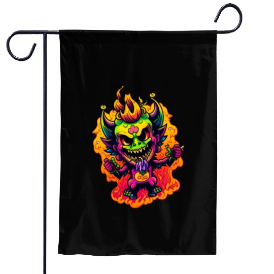 90's Style Neon Cartoon Crazy Devil 2 Garden Flags