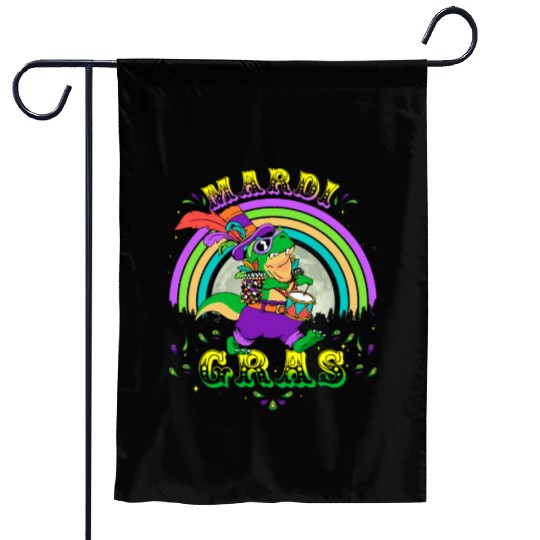 2023 Mardi Gras Party Hat T Rex Drummer Mardi Garden Flags