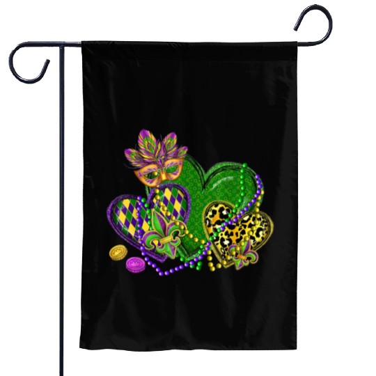 Mardi Gras Hearts Leopard Print Fleur de lis Symbo Garden Flags