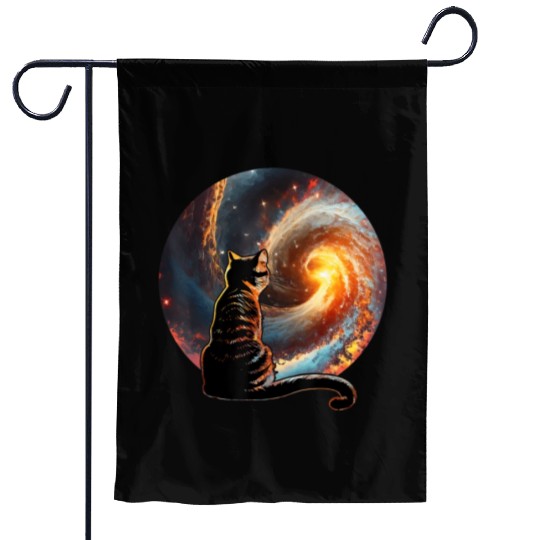 Cat Staring at a Galaxy Cat Dad Cat Lover Garden Flags