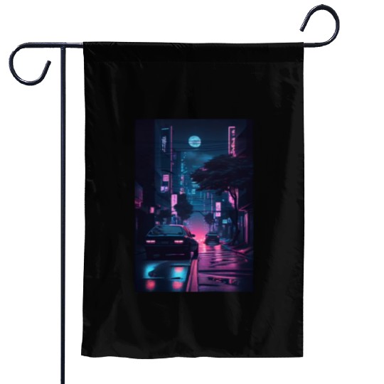 Tokyo Japan Japanese Aesthetic Graphic Night Scene Garden Flags