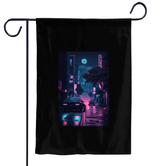 Tokyo Japan Japanese Aesthetic Graphic Night Scene Garden Flags