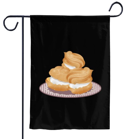 Illustration of three stuffed cream puffs Garden Flags