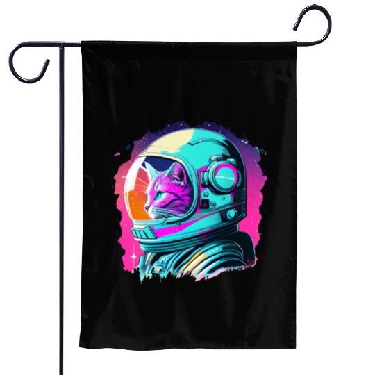 Aesthetic Vaporwave Space Cat 80s 90s Astronaut Garden Flags