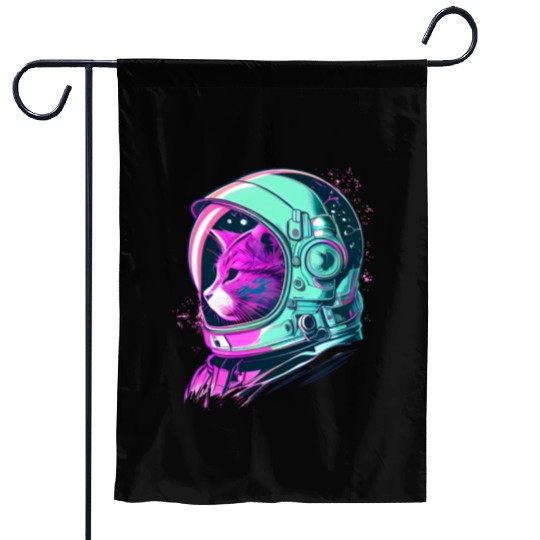 Aesthetic Vaporwave Space Cat 80s 90s Astronaut Garden Flags