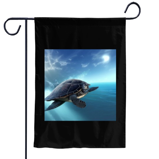 Turtle swimming in the blue ocean print Garden Flags