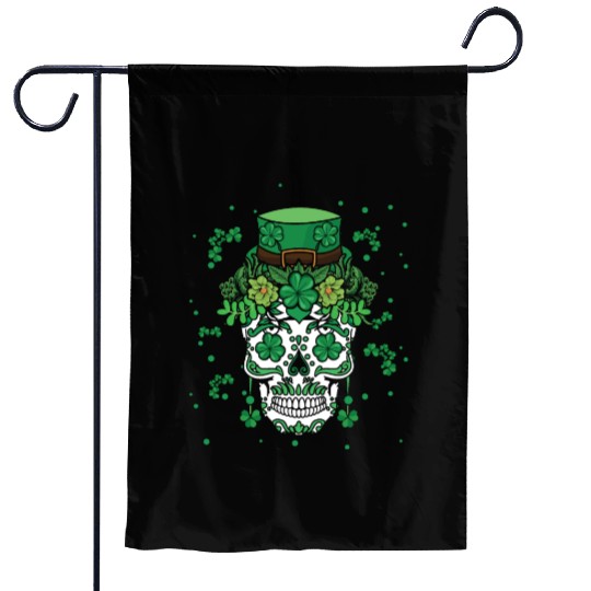 St Patty's Day Dia De Los Muertos Irish Flower Garden Flags