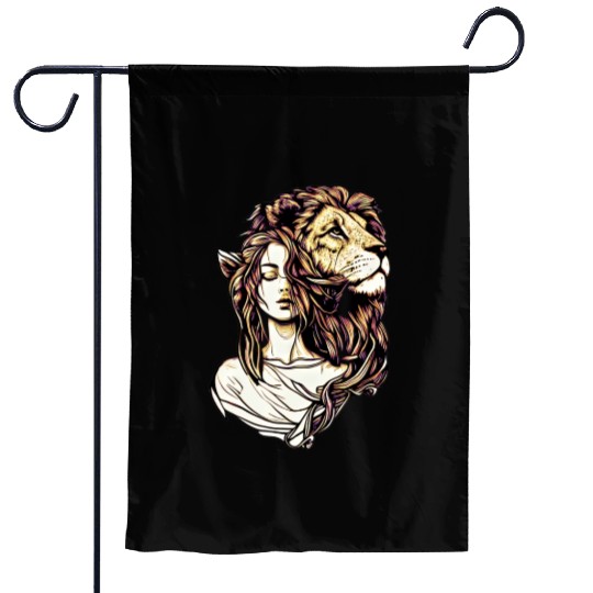 Queen Lion Woman Elf Fantasy Art Loven Lovers Desi Garden Flags