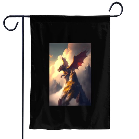 Mystical Dragon in fog Garden Flags