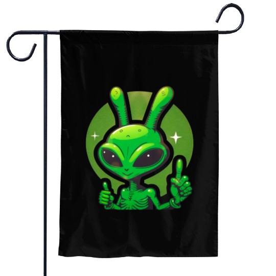 Happy green Alien Garden Flags