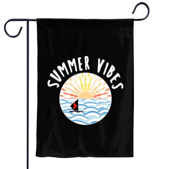 illustration sun sea boat summer vibes Garden Flags