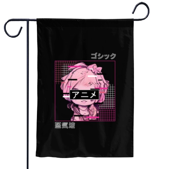 Glitch Anime Chibi Japanese Vaporwave Aesthetic Pa Garden Flags