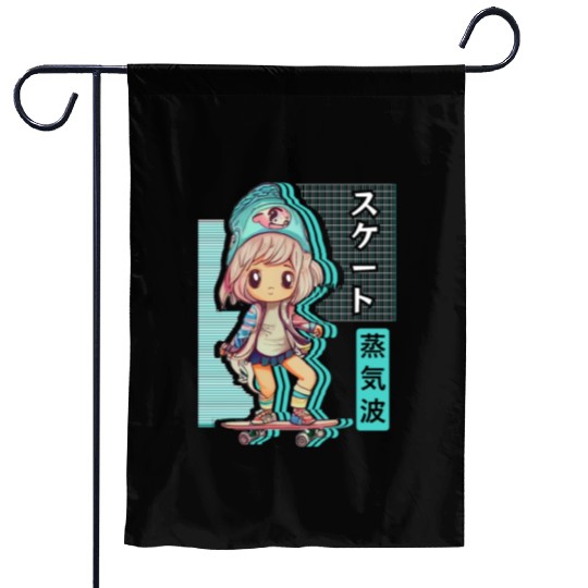 Skater Chibi Anime Skateboard Japanese Vaporwave A Garden Flags