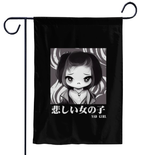 Sad Girl Gothic Chibi Urban Japanese Aesthetic Garden Flags