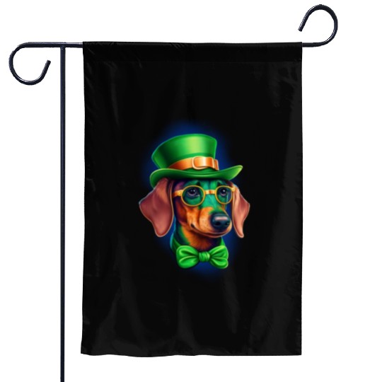 St. Patricks Day Dachshund Wiener Dog Shamrock Garden Flags