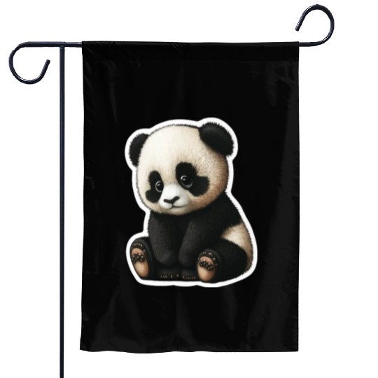 Cute little Panda playing design Garden Flags