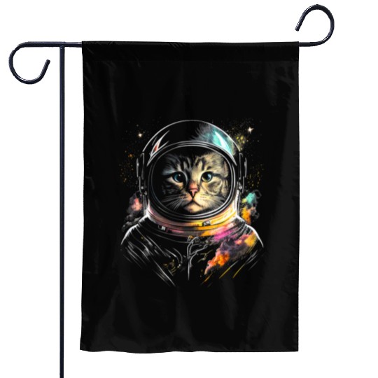 Space Cat on Galaxy Cat Lover Garden Flags