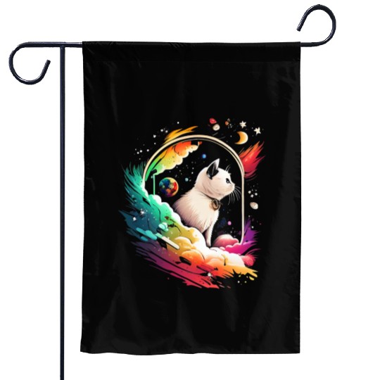 Space Cat on Galaxy Cat Lover Garden Flags