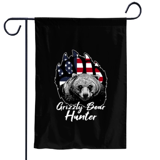 US Flag Grizzly Bear Hunting Patriotic Hunters Garden Flags