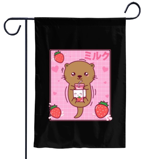 Kawaii Sea Otter Strawberry Milk Shake Otaku Garden Flags