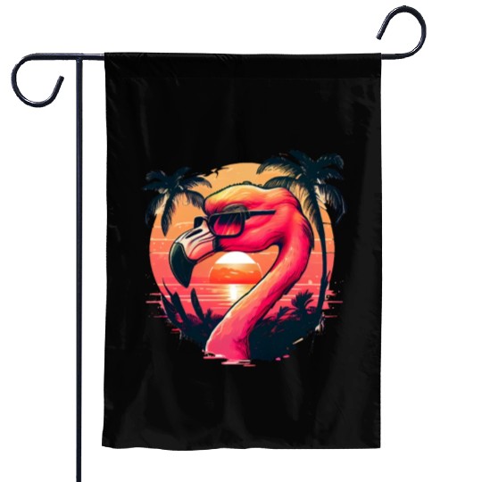 Retro Sunset Pink Flamingo Summer Design Flamingo Garden Flags