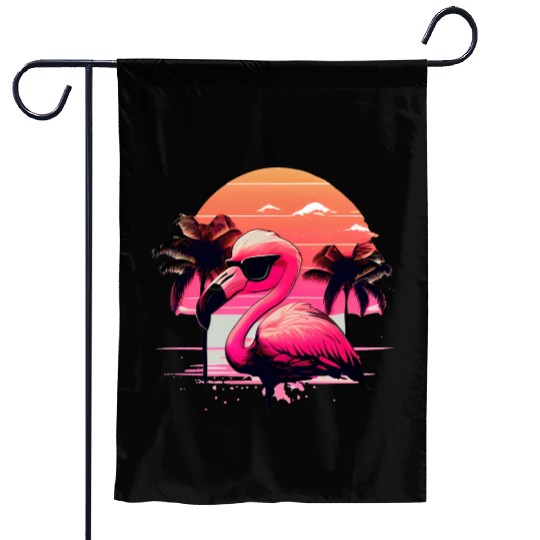 Retro Sunset Pink Flamingo Summer Design Flamingo Garden Flags