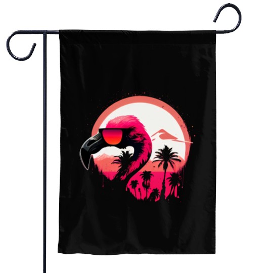 Retro Sunset Pink Flamingo Summer Design Flamingo Garden Flags
