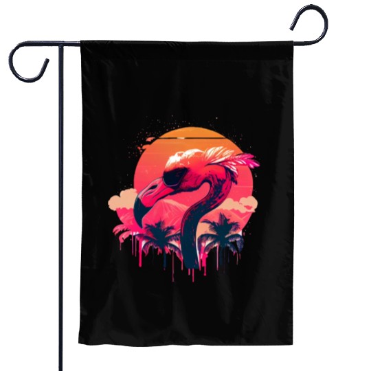 Retro Sunset Pink Flamingo Summer Design Flamingo Garden Flags