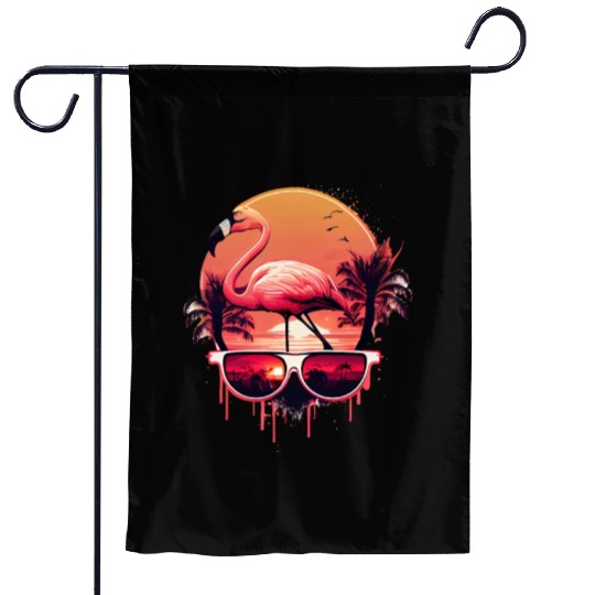 Retro Sunset Pink Flamingo Summer Design Flamingo Garden Flags