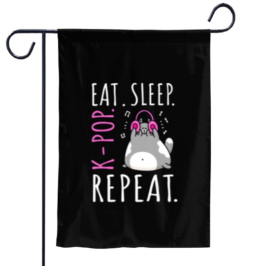 Eat Sleep K Pop Repeat Kawaii Cat Listening Music Garden Flags