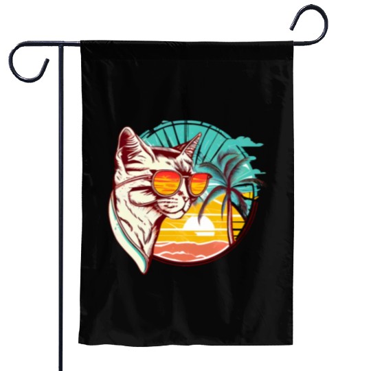 Retro Cat Vintage Sunset 80s 90s Sunglasses Party Garden Flags