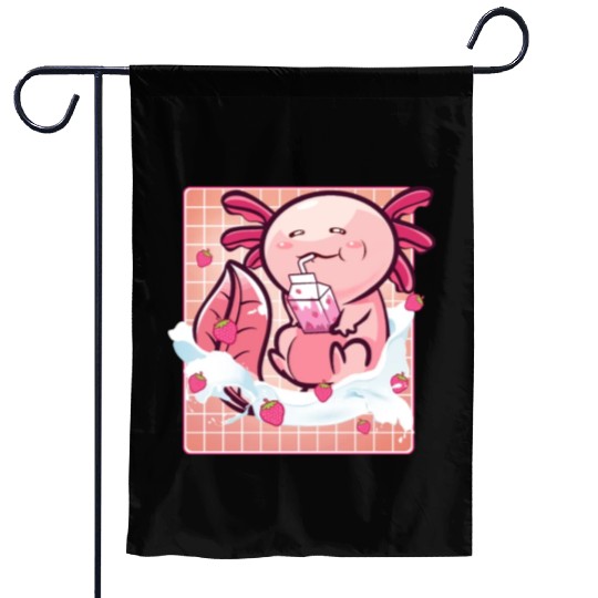 Kawaii Axolotl Strawberry Milk Shake Funny Sushi Garden Flags