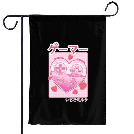Video Gamer Japanese Kawaii Strawberry Milk Anime Garden Flags