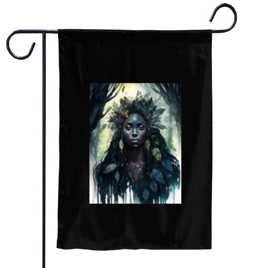 Black Nature Goddess - African American, Woodland Garden Flags