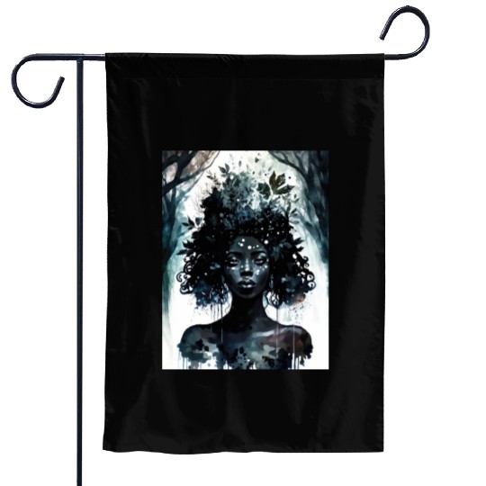 Black Nature Goddess - African American, Woodland Garden Flags