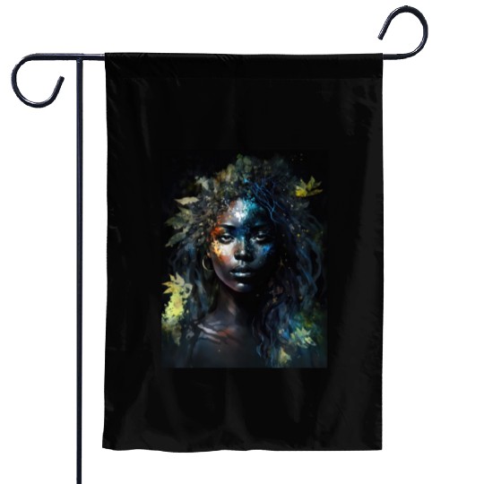 Black Nature Goddess - African American, Woodland Garden Flags