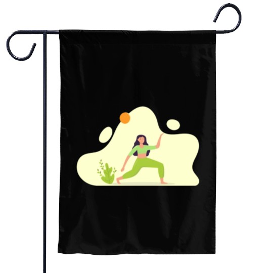 Woman Yoga Exercise Health Illustration Garden Flags