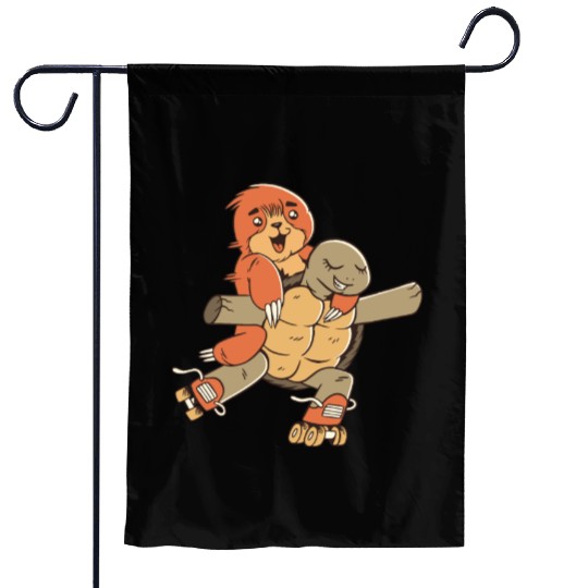 Sloth and turtle roller skating Garden Flags
