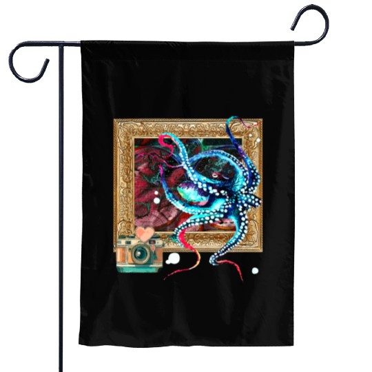 An Octopus, A Camera, And A Dark Map Garden Flags