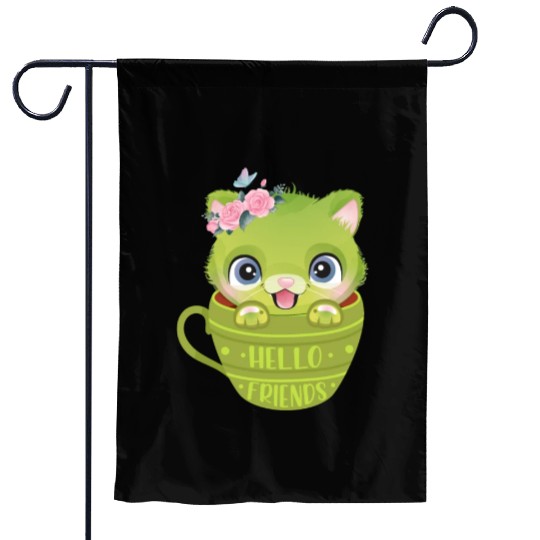 A Green Cute Cat In A Cup Is Greeting Patrick Day Garden Flags