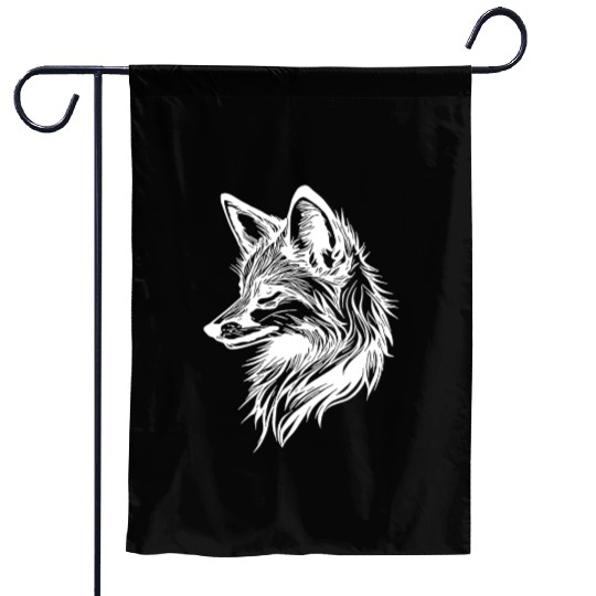 Cute Elegant Fox In Tattoo Ink Garden Flags