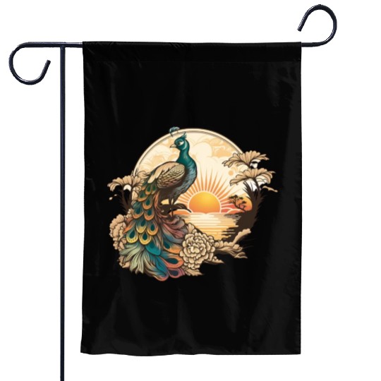 Serenity at Sunrise: Peacock Inspired Artwork Garden Flags