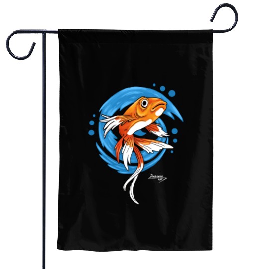 Carp Koi Fish on Blue waves green Garden Flags