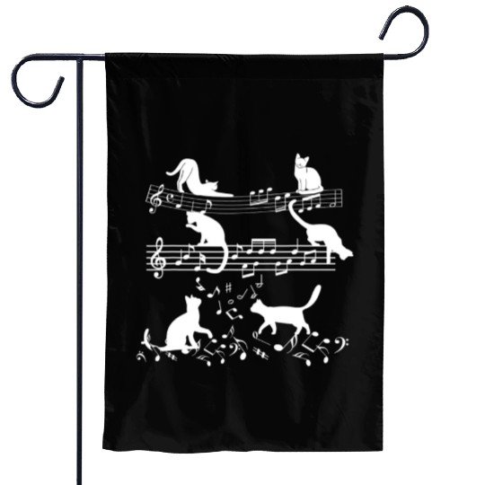 Cute Music Lover Piano Cat Playing On Musical Note Garden Flags