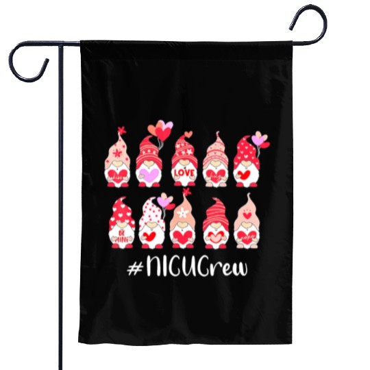 Funny Gnome With Hearts NICU Crew Valentine s Day Garden Flags