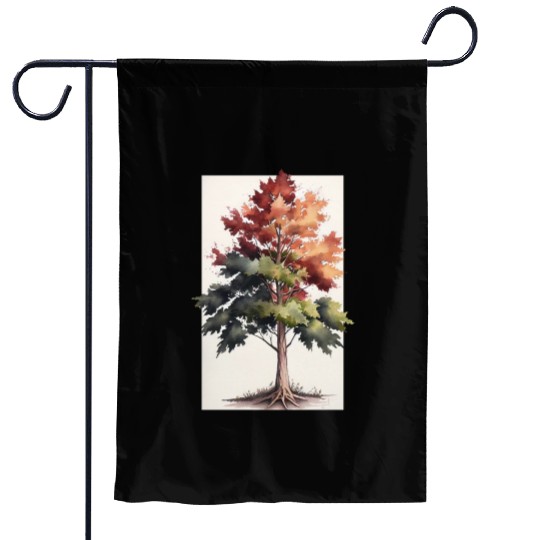 Serene Watercolor Maple Tree Art Garden Flags