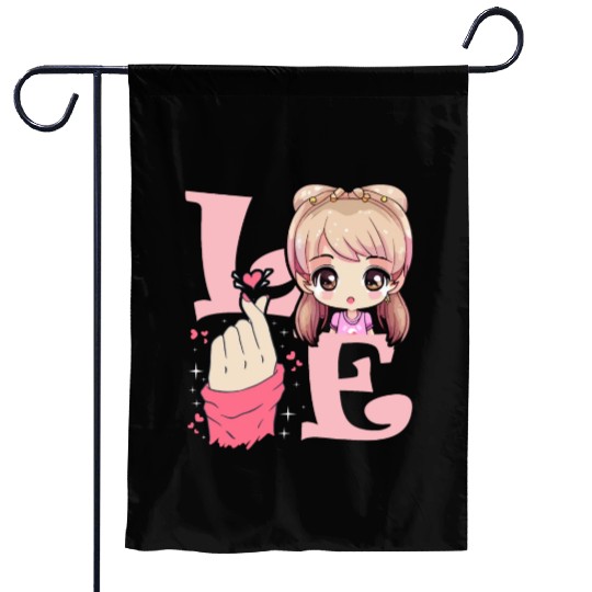 Love Saranghae Finger Heart Korean Anime Chibi Kpo Garden Flags
