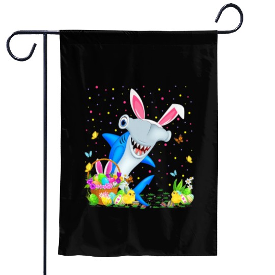 Shark Fish Easter Egg Hunting Hammerhead Shark Eas Garden Flags