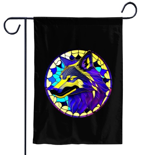 Moonlit Majesty The Art of Stained Glass Wolves Garden Flags