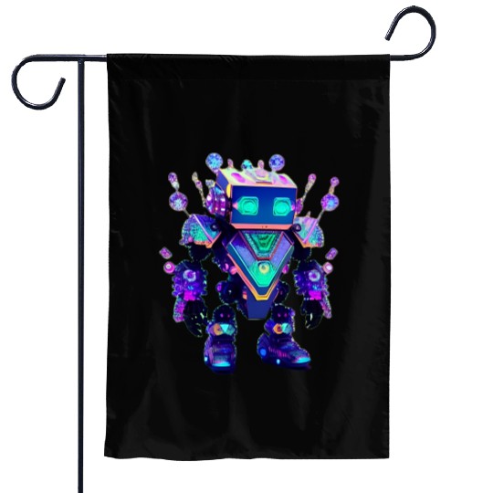 Gemstone Guardian Robot Made of Sparkling Crystals Garden Flags